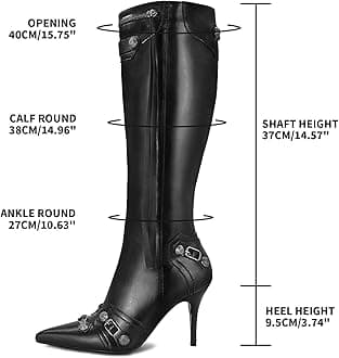 Dsevht Women's Stiletto Black Knee High Boots Sexy Pointed Toe Boot Fashion Trendy High Heel Boots Zipper