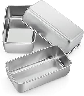 P&P CHEF Loaf Pan Bread Baking Pans Set of 3, 9 inch Stainless Steel Bakeware For Bread Meatloaf Lasagna Cake Toast, Food Safety & Non Toxic, Deep Side & Smooth Roll, Easy Clean & Dishwasher Safe