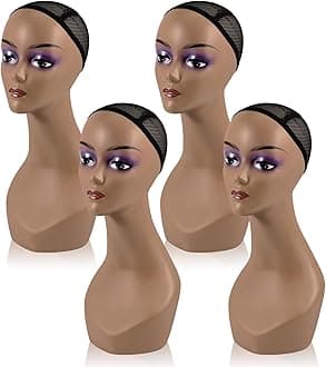 Leinuosen 4 Pcs Female Realistic Mannequin Head for Wigs 19" Lifelike Plastic Manikin Head Display Heads for Sunglasses Earrings Jewelry Display, Beauty Accessories (Black)
