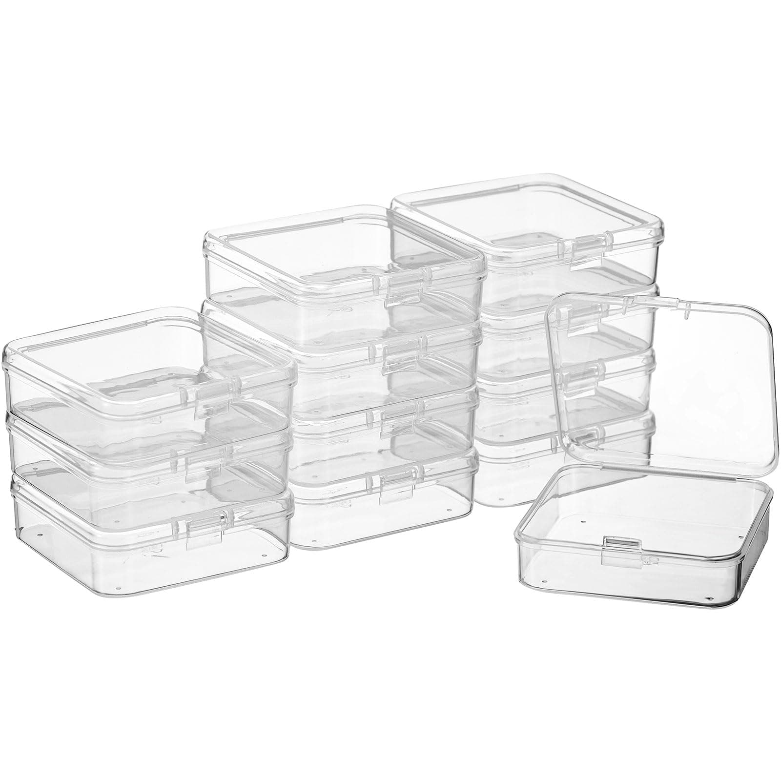 SATINIOR 12 Pack Clear Plastic Beads Storage Containers Box with Hinged Lid for Beads and More (3.54 x 2.36 x 1.26 Inch)