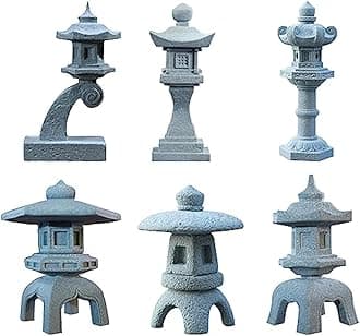6pcs Miniature Asian Decor, Japanese Lantern Style, Chinese Pagoda Statue for Fish Tank Aquarium Ornament Decor Bonsai Micro Rockery Landscape Kit