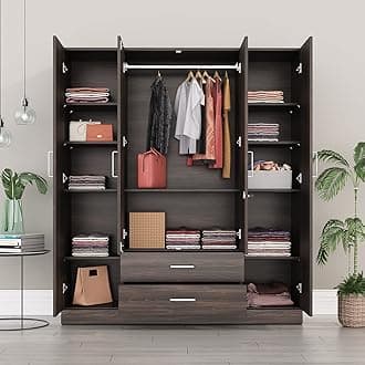 Wardrobe | 1 Year Warranty | Engineered Wood Almirah, Cupboard for Clothes Storage | 4 Door, Mirror, 1 Drawer, 1 Hanging Space | Organza Plus - Dark Brown