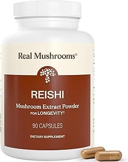 - Real Mushrooms Reishi Mushroom Capsules - Handpicked Organic Mushroom Extracts - Red Reishi for Tranquil Daily Wellness with Verified Beta Glucans Vegan, Non-GMO, No Grain Fillers, 90 ct