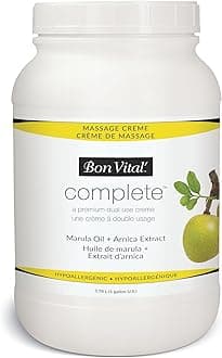 Bon Vital Complete Massage Creme, 1-Gallon, Unscented Non-Greasy Cream with Marula, Olive & Jojoba Oils, Hypoallergenic Moisturizer for Professional or Home Use, Premium Dual-Purpose, Massage Therapy