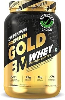 Bigmuscles Nutrition Premium Gold Whey [1Kg] | Informed Choice UK Certified | Isolate Whey Protein Blend | 25g Protein | 11g EAA | ProHydrolase Enzyme Technology [Malai Kulfi]