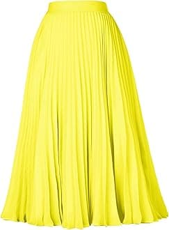 GRACE KARINWomen High Elastic Waist Pleated Chiffon Skirt Midi Swing A-line Skirts