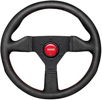 MOMO Montecarlo Alcantara Steering Wheel | 350mm | Black Grip, Anodized Spoke | Red Stitch & Horn Button | Fits Most Cars | Universal Fit | High-End Italian Design
