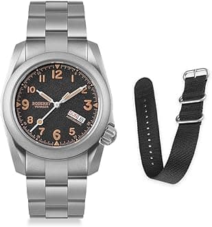 Men's Watch Titanium Automatic Field Watch 40mm Military Watch Day Date Function 100M Waterproof with Titanium Bracelet Japanese Mechanical Movement & Screw Down Crown—Voyager