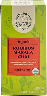 Rooibos Masala Chai Herbal Tea, 25 Tea Bags - Organic, Caffeine Free, Kosher, 50% More Herbs