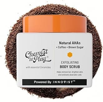 Chemist at Play Exfoliating Body Scrub For Removing Tan & Dead Skin Cells | Rough & Bumpy Skin, Tanned & Pigmented Skin | For Smooth, Soft & Bright Skin | Natural AHAs | Coffee 2.6 fl oz.