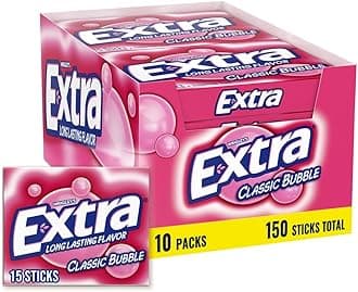 Classic Bubble Gum Sugarfree Bulk, Individually Wrapped, perfect for Fresh Breath and Sharing at School, Work & Travel, 15 Ct, 10 Pack