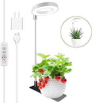 Grow Lights for Indoor Plants, Full Spectrum Halo Growing lamp with Detachable Base, Height Adjustable, 3 Colors, 10 Dimming, Automatic Timer, Plant Light for Succulents Small Plants