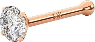 EternalDia IGI Certified 1.5mm/1.7mm/2mm Diamond Nose Stud With Ball / 14K Gold Nose Stud in 20 Gauge/Nose Ring Bone Diamond Color-I-J, Diamond Clarity- I2-I3 For Women