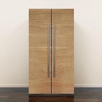 Self Adhesive Vinyl Refrigerator Wrap Set Wood Wall Seamless Warm Wooden Floor Sepia Brown Wooden Door Mural Removable Fridge Sticker Peel and Stick Decal Rustic Kitchen Decor, Style 4