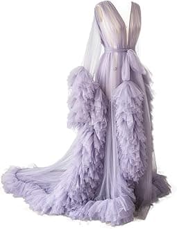 Kelaixiang Tulle Robe Long Lingerie Bridal Dressing Gown Puffy Nightgown Photoshoot