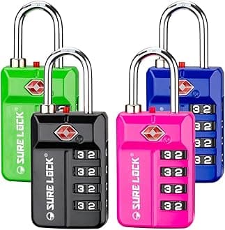 SURE LOCK TSA-Approved 4-Digit Resettable Combination Lock with Open Alert, Easy-Read Dials - for Luggage, School Lockers, Gym, Office, Toolbox & Security Cases (Available in 1/2/4-Pack), 17021ALL