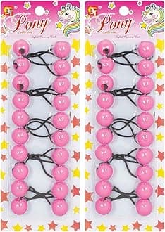 Beauty Town 20PCS Bubble Ponytail Holders – 20mm Twin Bead Hair Ties for Girls & Kids – Colorful Elastic Hair Accessories for Braids & Pigtails (Pink)