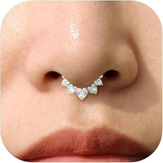 JALZEMPL Nose Rings Hoops 316L Surgical Steel Flower Silver Septum Rings 16g Clicker Daith Hinged 14K Gold Plated Piercing Jewelry Gifts 1.2 * 8mm 10mm