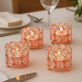 CentraLit Tea Light Crystal Votives Bowl Candle Holders for Home Decoation Diya Diwali Decor Tealight Candle Centerpieces for Wedding Home Party Table Decoration Gold (Rose Gold (Pack of 4))