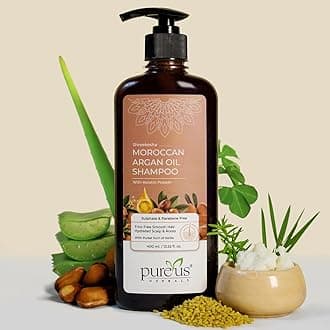 PUREUS Khadi Herbals Shreekesha Moroccan Argan Oil Shampoo For Frizz Free Soft & Smooth Hair, Damage Control, Anti Dandruff & Hydrating Dry Scalp | Hair Cleanser For Women & Men (450 Ml)