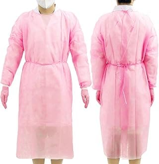 JMU 10 Pack Disposable Isolation Gowns Pink, Polypropylene Medical Gowns Long with Knitted Cuffs, Length 47.24"