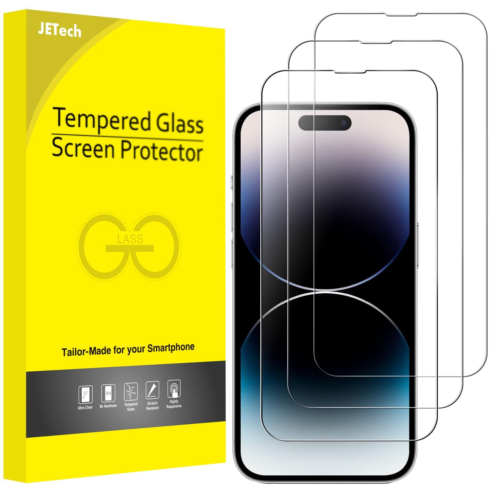 JETech Full Coverage Screen Protector for iPhone 14 Pro Max 6.7-Inch, 9H Tempered Glass Film Case-Friendly, HD Clear, 3-Pack