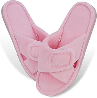 MagtoeAdjustable House Slippers for Women Memory Foam Soft Indoor Shoes Coral Fleece Lined Open Toe Home Slip on Slides Sandals All Seasons