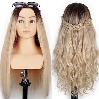 Mannequin Head Human Hair with Shoulders Platform 24-26 Inch Female Doll Manikin Training Mannequin Head Styling Braiding for Cosmetology Hairdresser Barber Practicing (Blonde 27/3B)