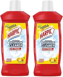 Bathroom Cleaner Liquid, Lemon - 1 Litre (Pack of 2) | New Thicker Bathroom Floor Cleaner | Red Harpic Bottle