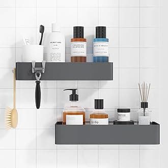 Shower Caddy - 2 Pack Adhesive Shower Organizer, Rustproof Metal Shelves, No-Drill Bathroom Organizers and Storage, Grey, Large