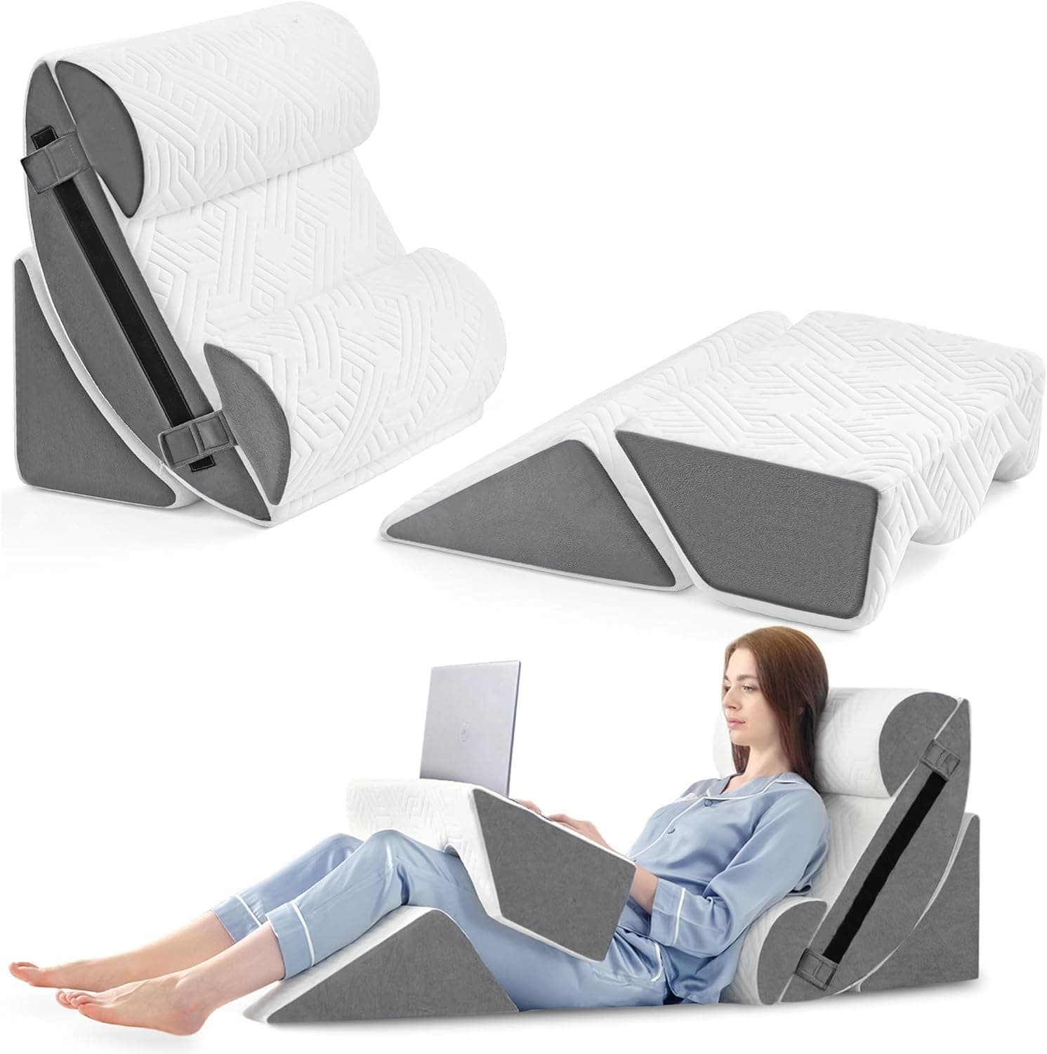 6pcs Orthopedic Bed Wedge Pillow Set for Sleeping, Post Surgery Foam for Body, Back and Leg Pain Relief Comfortable & Adjustable Support Pillows-Anti Snoring, Heartburn, Acid Reflux & GERD Sleeping