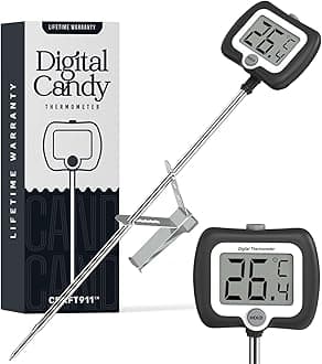 Digital Candy Thermometer with Pot Clip, 10" Long Stainless Steel Probe, Instant Read Kitchen Thermometer for Cooking, Baking, and Candy Making (Black)