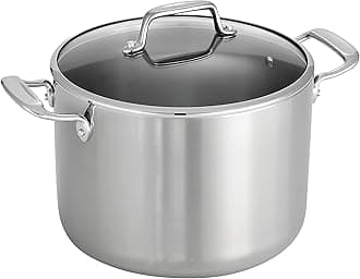 Tri-Ply Clad Stainless Steel 8-Quart Stock Pot with Glass Lid, Induction-Ready Pasta Pot, Dishwasher-Safe, NSF-Certified