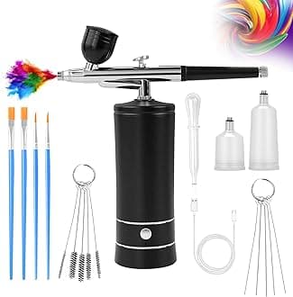 Airbrush-Kit Air Brush Kit with Airbrush Compressor Nail Charms Wireless Air Brush for Barber, Nail Art, Cake Decor, Makeup, Model Painting (Black)