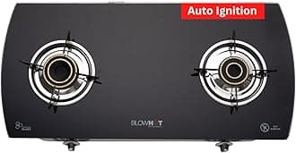 BLOWHOT Auto Ignition 2 Burner Gas Stove | Heavy Tornado Brass Burners | Toughened Glass Cooktop | ISI certified - Stainless Steel Frame - 2 Years Warranty By Blowhot - Jasper