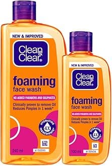 Clean & Clear Foaming face wash for oily skin, removes 99.8% pimple causing germs, Home & travel combo pack offer- Buy 240ml Get 100ml Free
