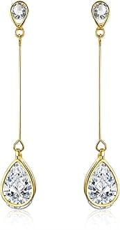 SBLING 18K Gold Plated or Platinum Plated Cubic Zirconia Drop Earrings for Women