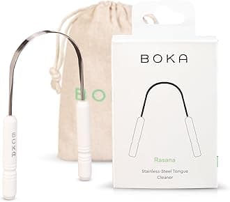 Boka Rasana Stainless Steel Tongue Cleaner and Scraper with Linen Travel Pouch, Remove Tongue Buildup and Freshen Breath (Pack of 1)