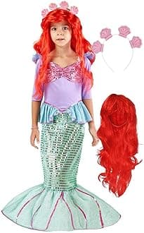 Spooktacular Creations Deluxe Mermaid Costume Set with Red Wig and Headband (Medium (8-10))