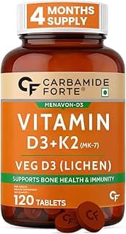 Carbamide Forte Vitamin D Tablets | Vitamin D3 K2 Supplement to support Bone & Heart Health | Veg D3 Lichen -120 Tablets