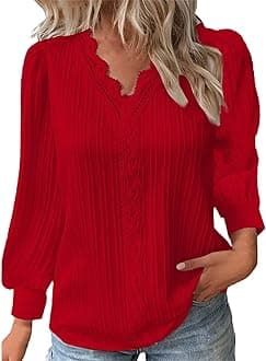 Long Sleeve Shirts for Women 2024 V Neck Lace Tops Business Casual Dressy Blouses Work Oversized Shirts Fall Clothes