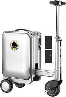 SE3S 20L Smart Rideable Suitcase with 2 Batteries/Transparent Dust Cover, Electric Suitcase Can be Boarded, 73.26WH Removable Battery, Aluminum Alloy Frame, Load 110kg,for Adults Travel ,Silver