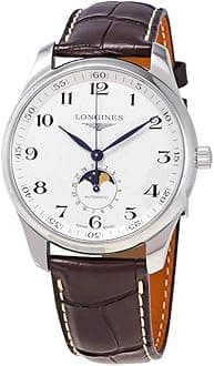 LonginesMaster Collection Automatic Moonphase Watch, Silver Barleycorn Dial, 42mm