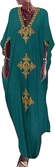 Gold Embroidery Long Kaftan Dresses V Neck Caftan Dress Beach Cover Ups for Women Embroidery