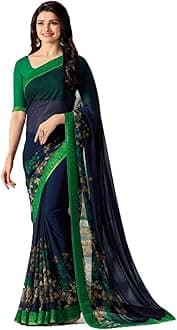 RAJESHWAR FASHION WITH RF Women's Latest Stylish Fancy Georgette Printed Saree For Women With Jacquard Border & Blouse (Multicolored)