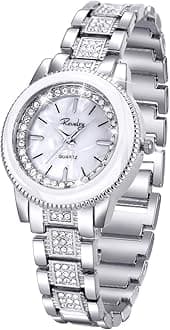 SIBOSUNLadies Watches Sale, Bling Watch Ladies with Silver Stainless Steel Band, Fashion Bracelet Crystal Quartz Novelty Dress Watches for Women