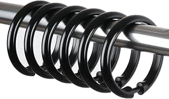 12 PCS O Shaped Black Plastic Shower Curtain Rings, Easy Snap Closure Shower Curtain Hooks for Bathroom