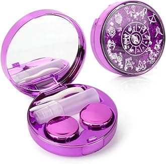 ofone Contact Lens Case, Bling Constellations Contact Cases with Tweezers Remover Tool Mirror Solution Bottle Contact Lenses Storage Container Kit for Travel (Purple)