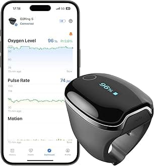 - Wellue O2Ring-S Oxygen Monitor with Vibration Reminder, Bluetooth Pulse Oximeter Tracks SPO2 and Pulse Rate, 24 hrs Battery Life, 4*10 Hours Built-in Memory, Rechargeable Pulse Ox with Free PC & APP