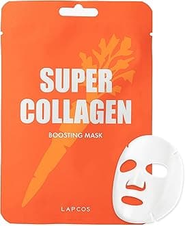 LAPCOS Super Collagen Sheet Mask – Hydrating Face Masks w/Peptide Complex, Vegan Collagen, Niacinamide & Hyaluronic Acid – Revitalizing & Firming Korean Skincare Paraben-Free, Cruelty-Free (10 Pack)
